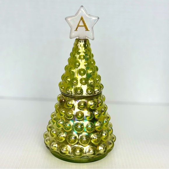 NEW Anthropologie Tree Gold Glass Candle “A” Monogram Balsam Cedarwood 8” - Picture 1 of 8